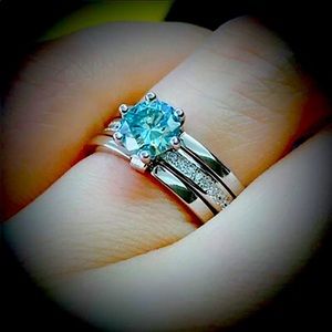 Certified, Unique 1ct Blue Green Moissanite Diamond Solitaire ring